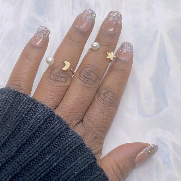 Pearl Moon And Star Gold Adjustable Rings - Picture 5 of 9